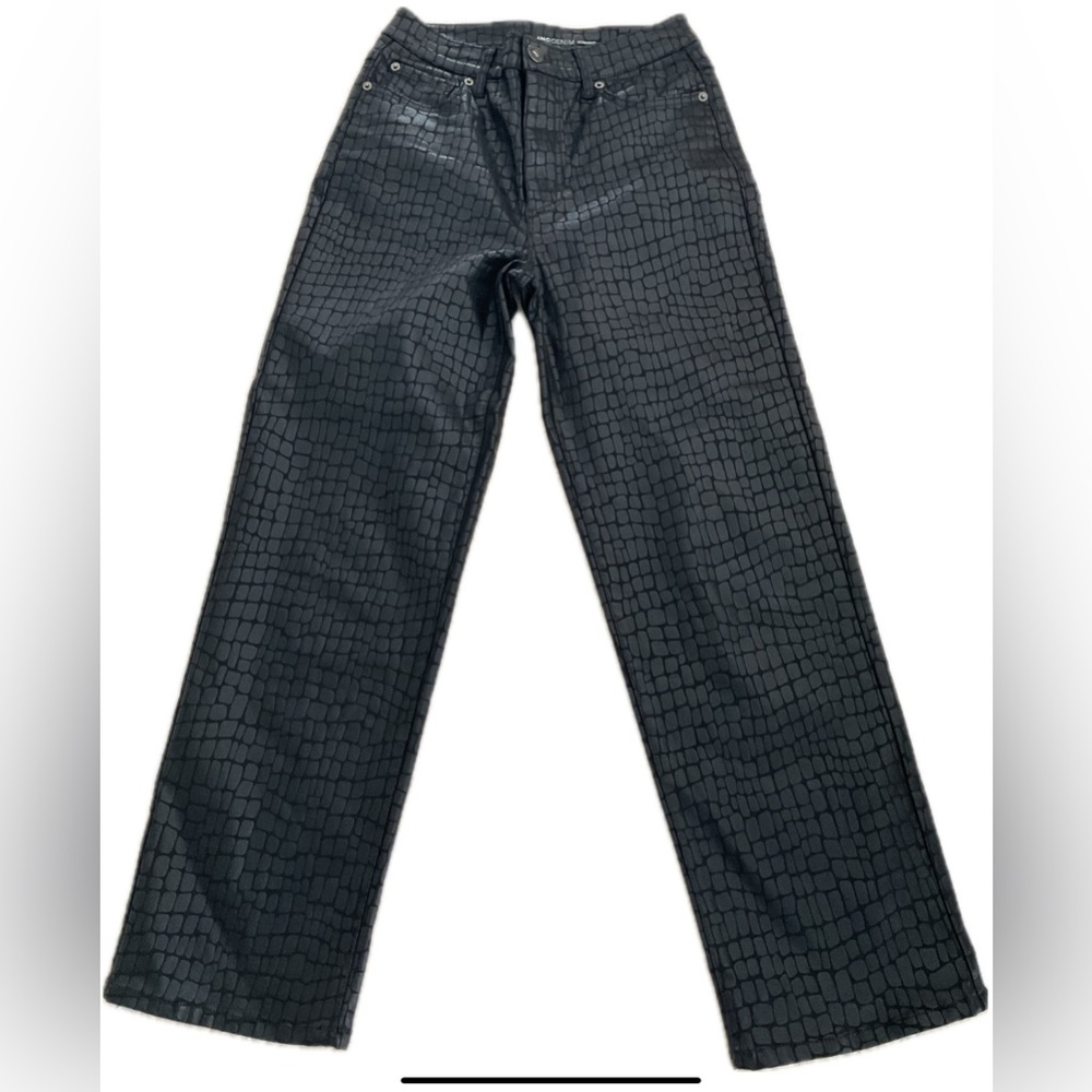 INC International Concepts Black High Waist Faux Textured Straight Leg Pants
